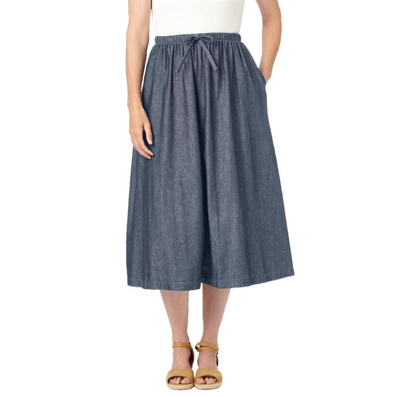 ウーマン ウィズイン レディース ボトムスカート プラスサイズ プチ デニム Woman Within Plusize Petite Drawstring Denim Skirt Stonewash デニム