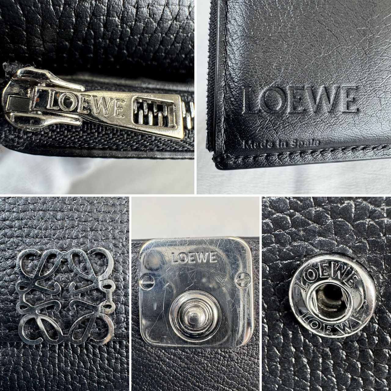 【美品】LOEWE ロエベ アナグラム トライフォールド コンパクト ジップ 三つ折り 財布 ブラック