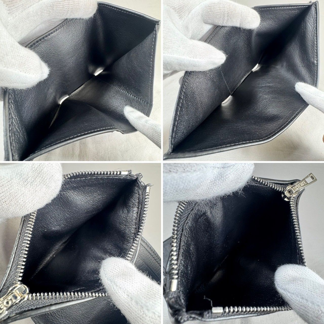 【美品】LOEWE ロエベ アナグラム トライフォールド コンパクト ジップ 三つ折り 財布 ブラック
