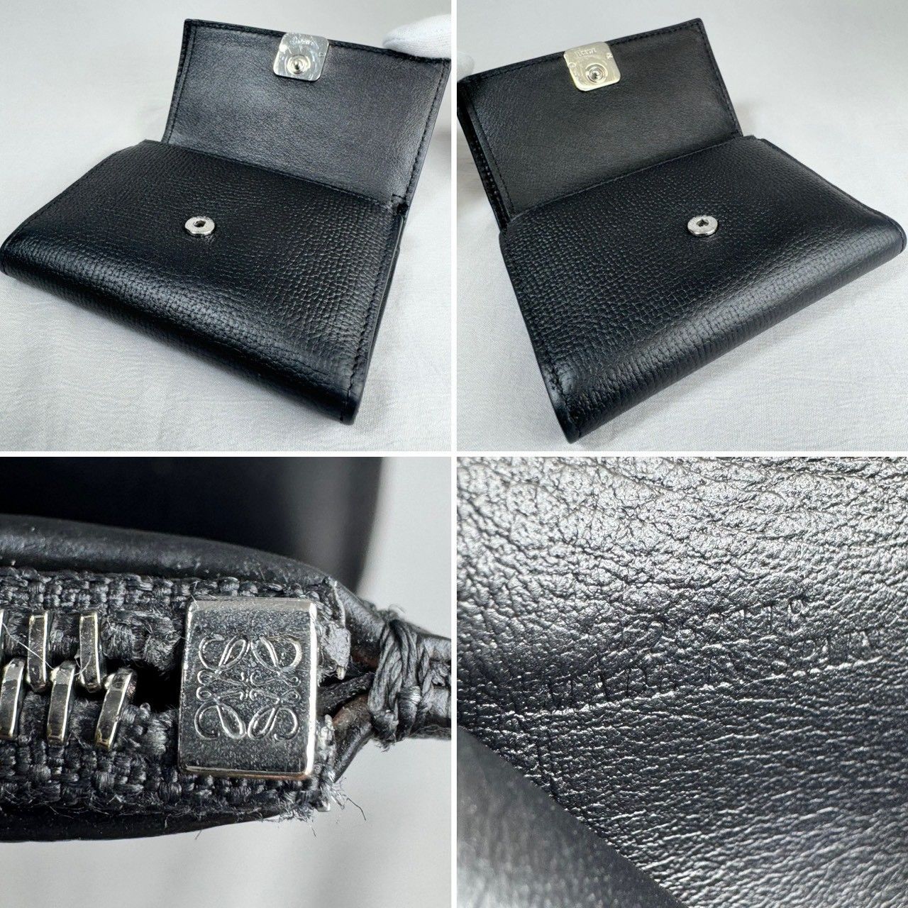 【美品】LOEWE ロエベ アナグラム トライフォールド コンパクト ジップ 三つ折り 財布 ブラック