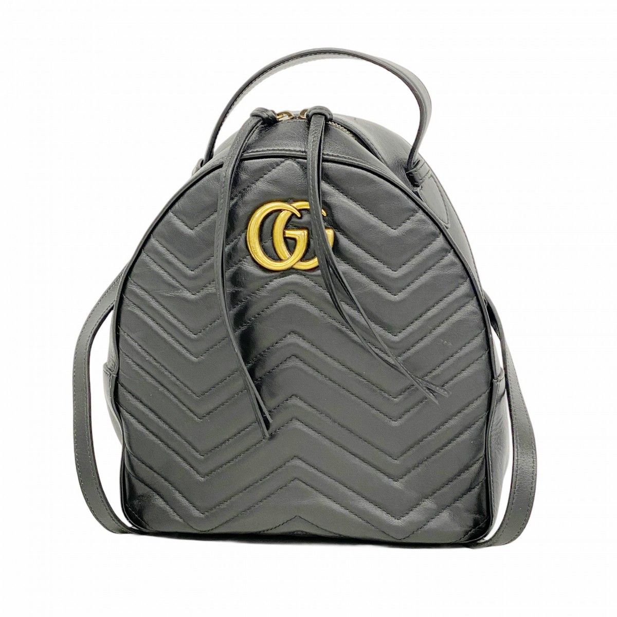 【6fa0195-k】グッチ リュック・デイパック GGマーモント 476671 レザー ブラック ゴールド金具【中古】レディース