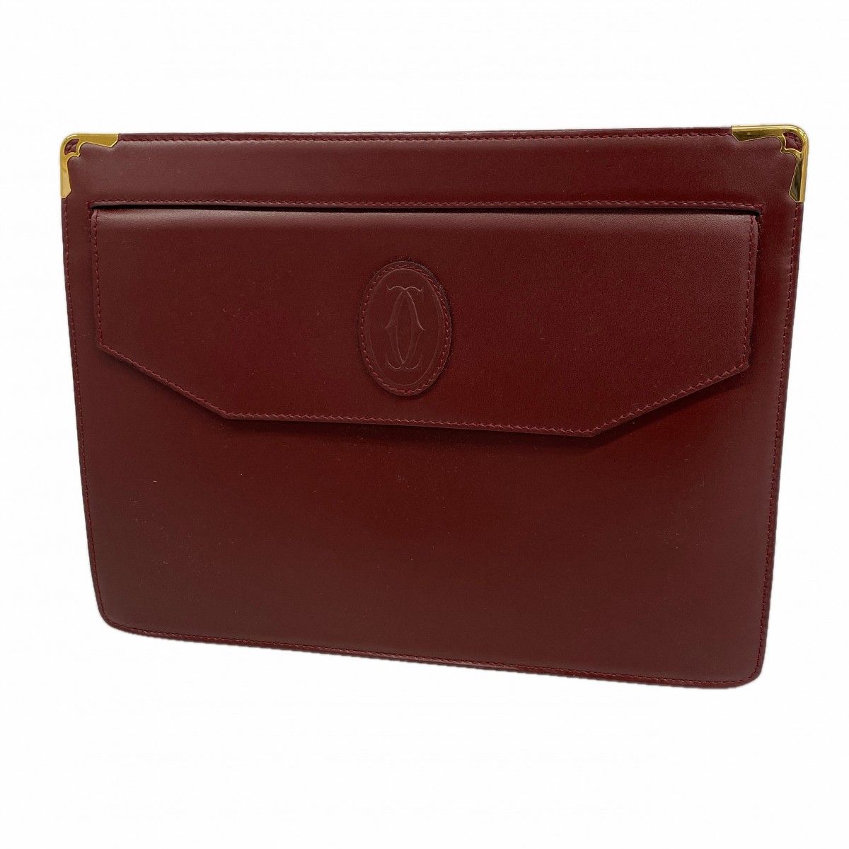 【6fa0345】カルティエ クラッチバッグ マスト レザー ボルドー ゴールド金具【中古】メンズ レディース ユニセックス