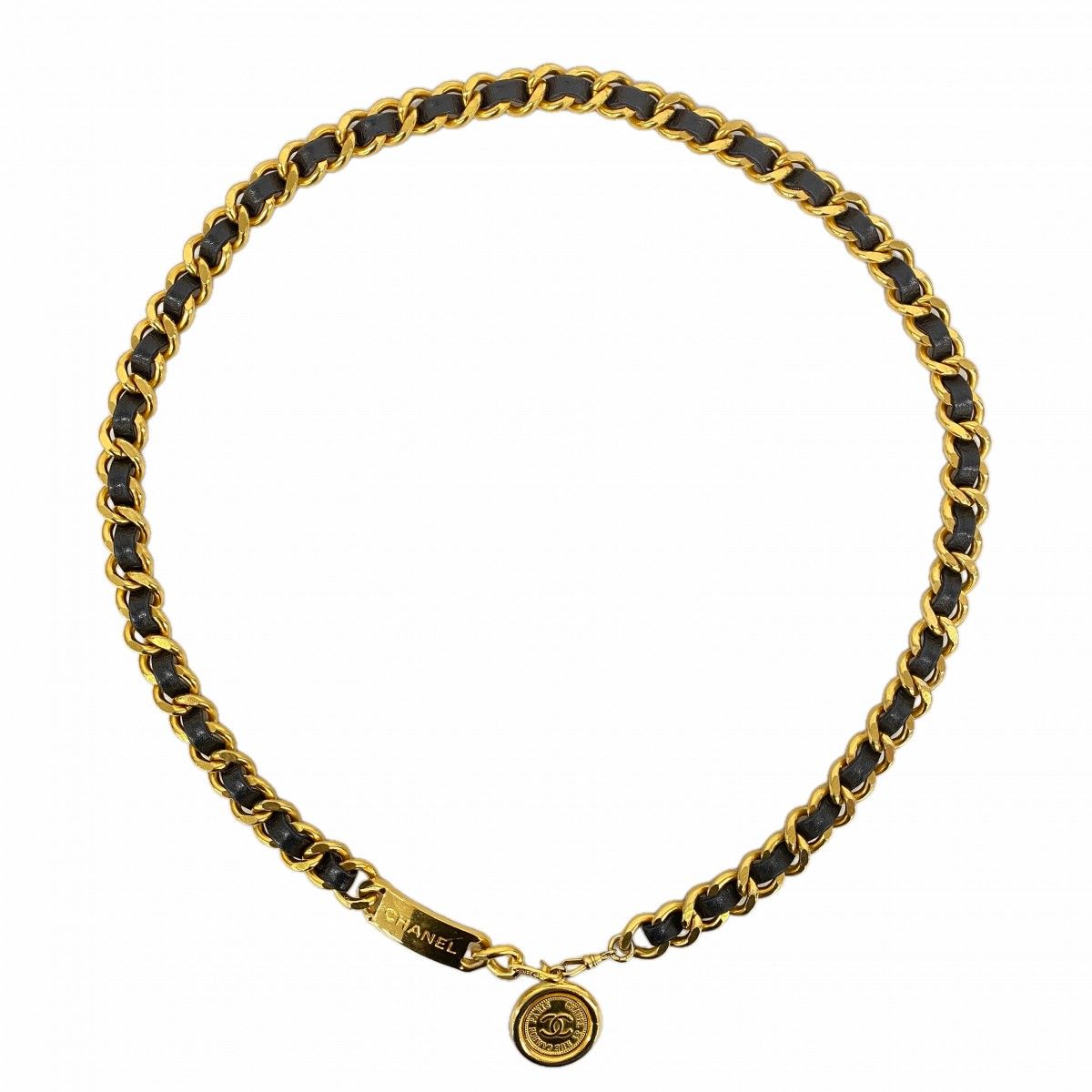 【6fa0367-k】シャネル ベルト レザー チェーン ブラック ゴールド金具【中古】レディース