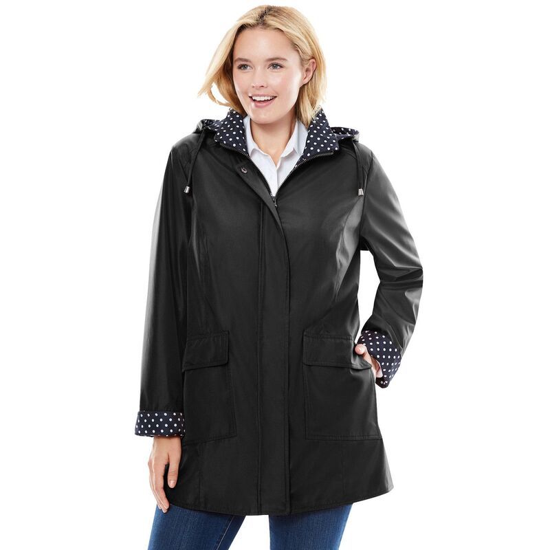 ウーマン ウィズイン レディース アウター ジャケット・ブルゾン プラスサイズ コート Woman Within Plusize Dotrim Raincoat Black ブラック