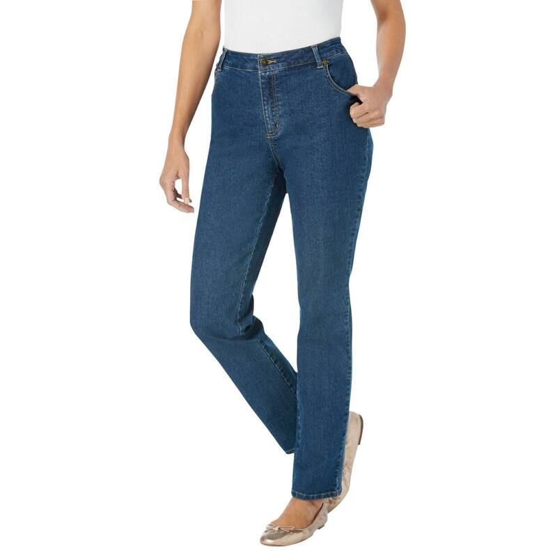 ウーマン ウィズイン レディース ボトムス デニムパンツ プラスサイズ トール ジーンズ Woman Within Plusize Tall StraightLeg Stretch Denim FivePocket Jeans Medium Stonewash