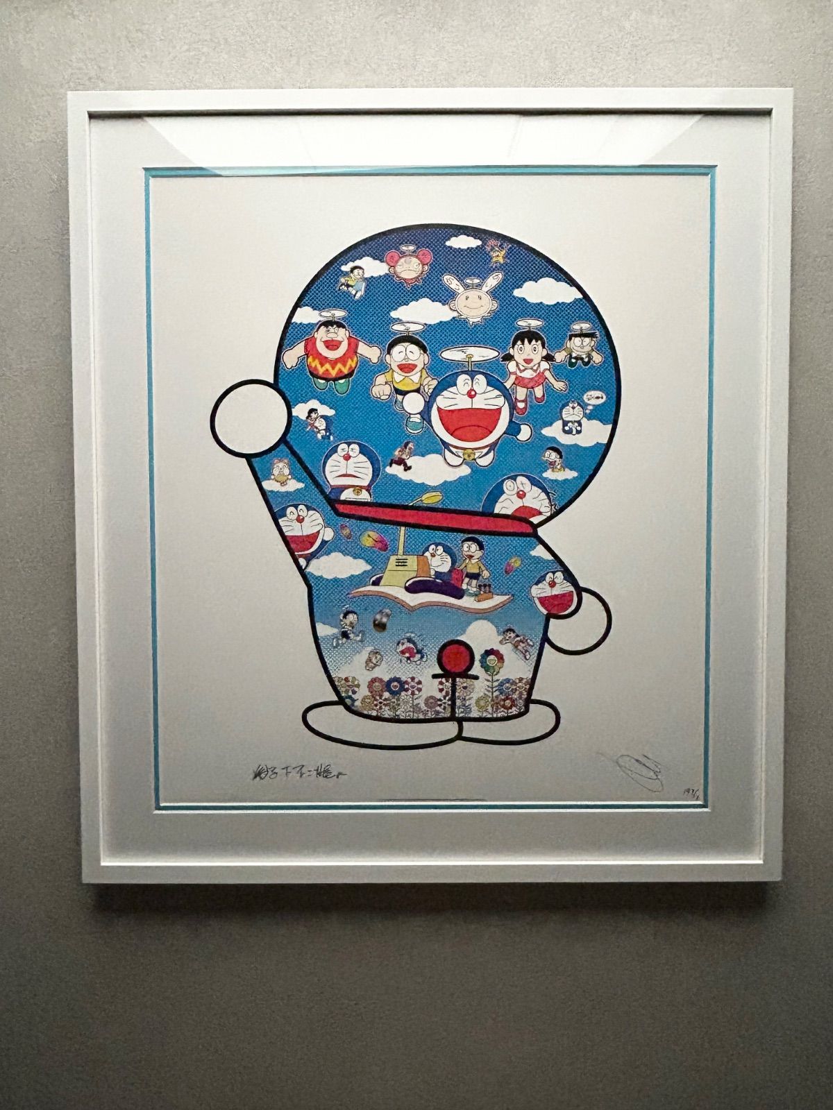 額付】【真作】青空の下のドラえもん達 村上隆 Takashi Murakami