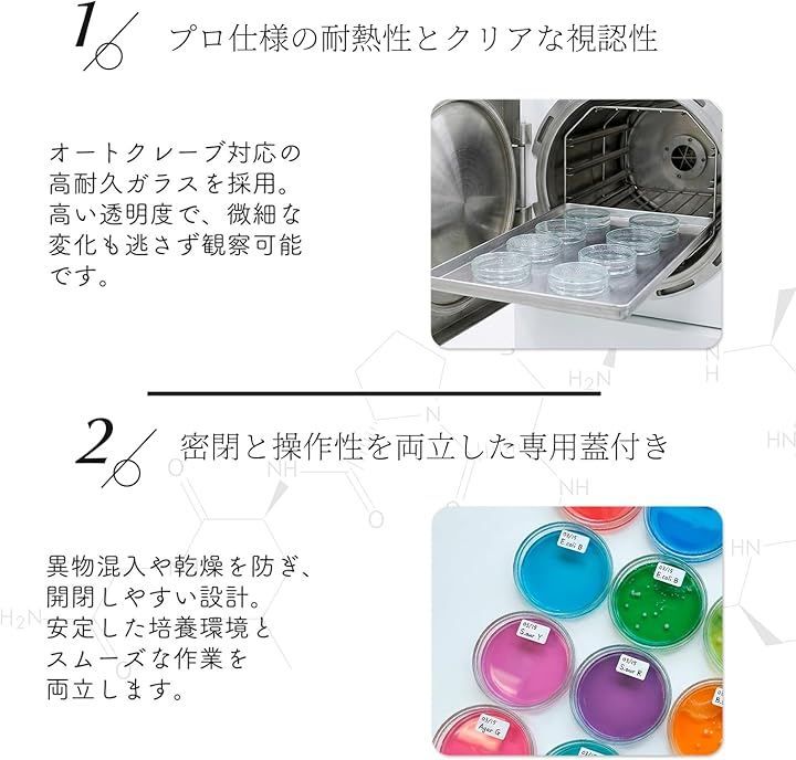 AZNABLE 繰り返し使えて観察しやすい ガラスシャーレ 蓋付き セット 耐熱 実験用 研究 教育向け (10枚・120mm)
