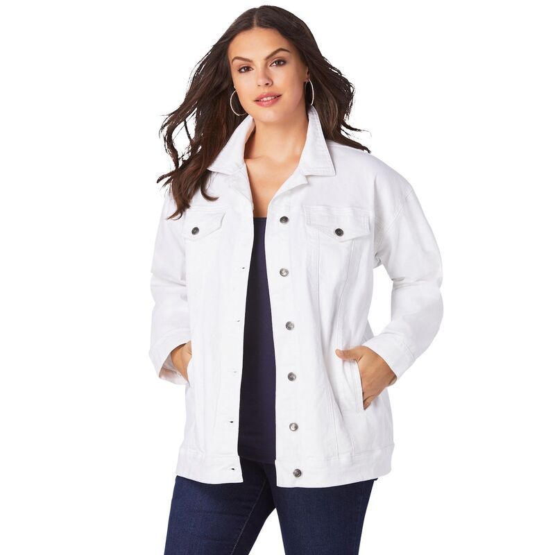 ロアマンズ レディース アウター ジャケット・ブルゾン プラスサイズ デニム Roamans Womens Plusize Boyfriend Stretch Denim Jacket White ホワイト