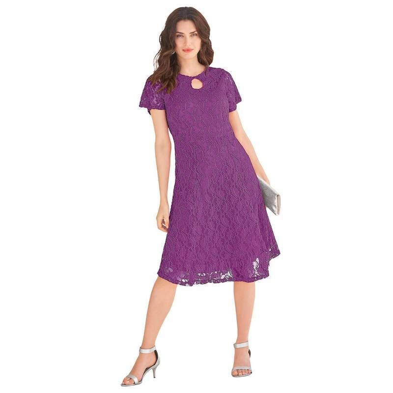 ロアマンズ レディース トップス ワンピース プラスサイズ レース Roamans Womens Plusize Keyhole Lace Dress Purple Magenta マゼンタ