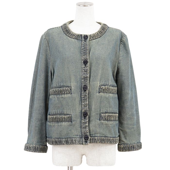【美品】CHANEL シャネル ヴィンテージジャケット サイズ 44 レディース 01P P17115 インディゴダイ ダック アウター ライトインディゴ イタリア製 カール・ラガーフェルド期