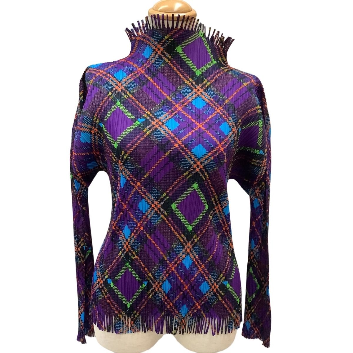 ♪♪ISSEY MIYAKE イッセイミヤケ PLEATS PLEASE カットソー アーガイル柄 変形 PP73-JK662 パープル