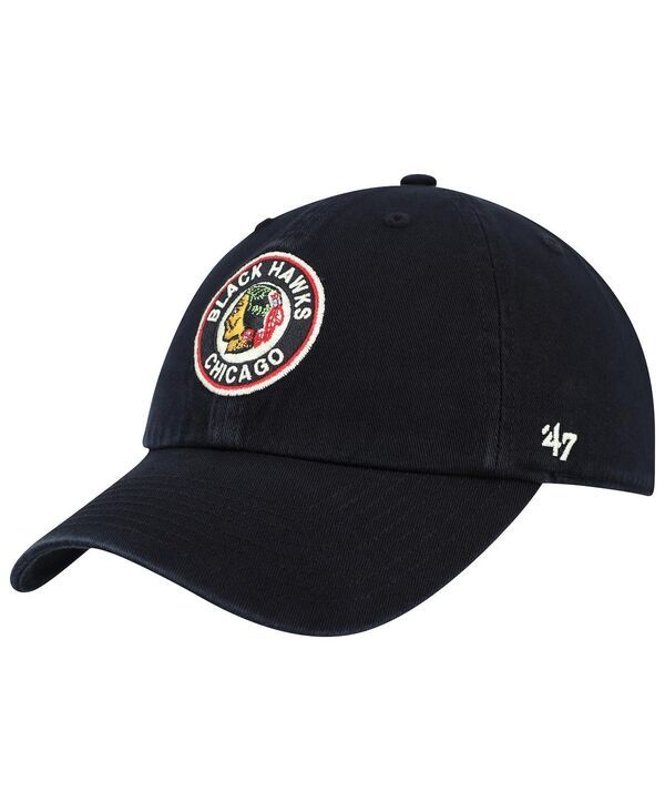 【送料無料】 47ブランド メンズ 帽子 アクセサリー Mens Black Chicago Blackhawks Clean Up Adjustable Hat Black