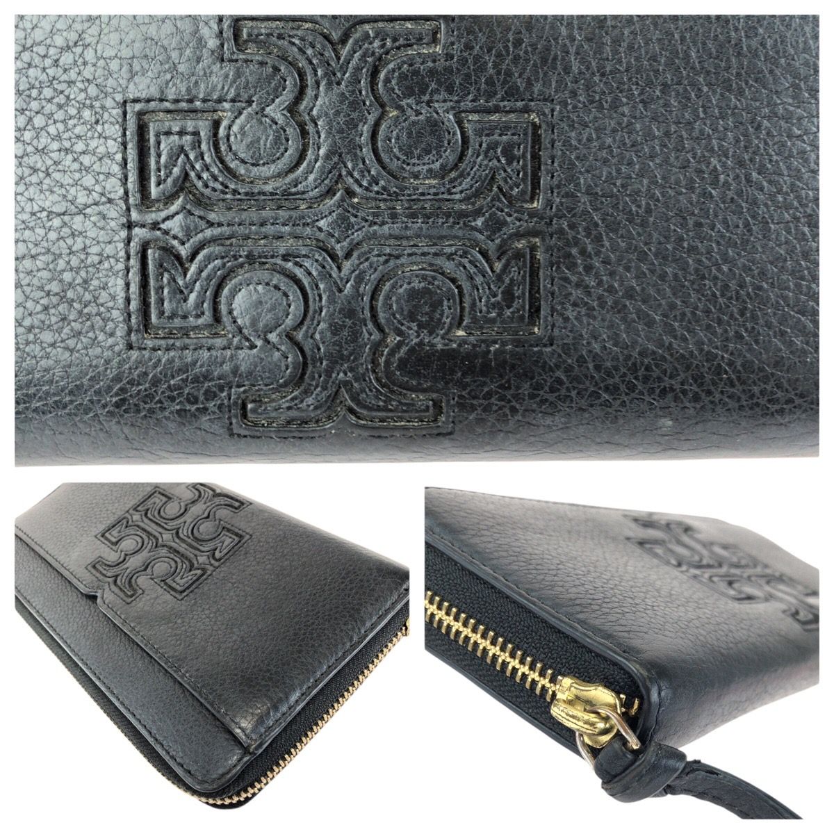 Tory Burch トリーバーチ ロゴ ブラック 黒 ゴールド金具 レザー 長