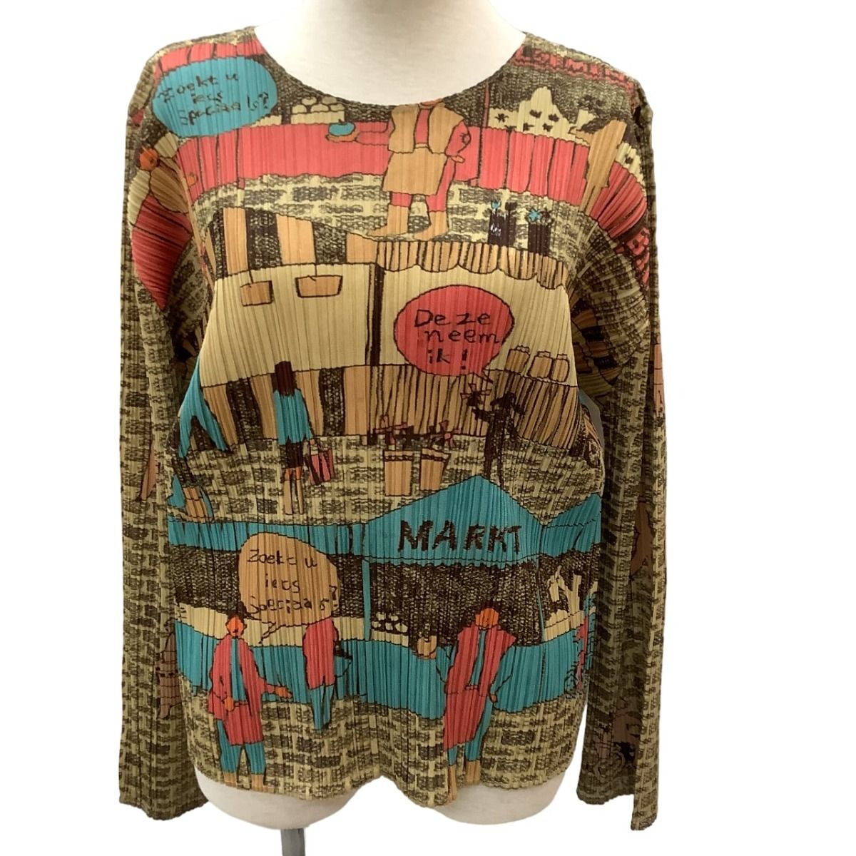 ♪♪ISSEY MIYAKE イッセイミヤケ PLEATS PLEASE カットソー 風景 SIZE 3 PP63-JK686 ベージュ