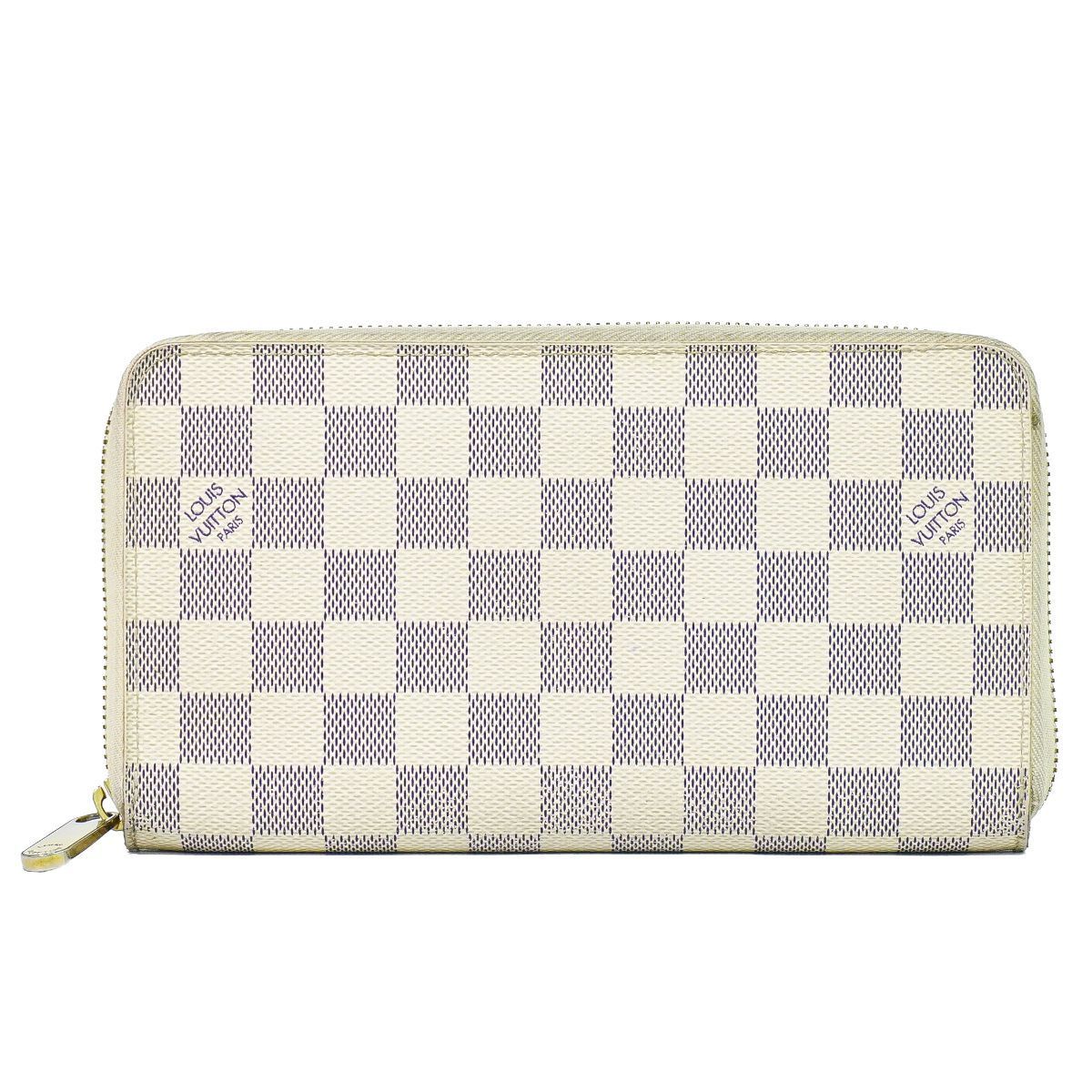本物 ルイヴィトン LOUIS VUITTON LV ジッピーオーガナイザー ダミエ アズール 長財布 ホワイト グレー N60012 ビトン 財布 ウォレット 中古・