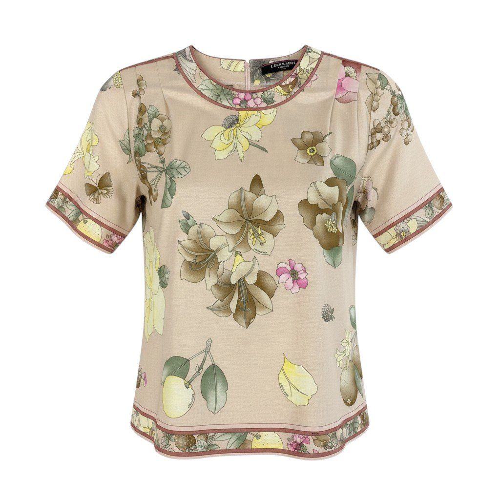 11f5 LEONARD FASHION レオナール 半袖Tシャツ カットソー 美しい花柄プリント 大きいサイズ LL ピンク系 コットン100% レディース 女性服u02t