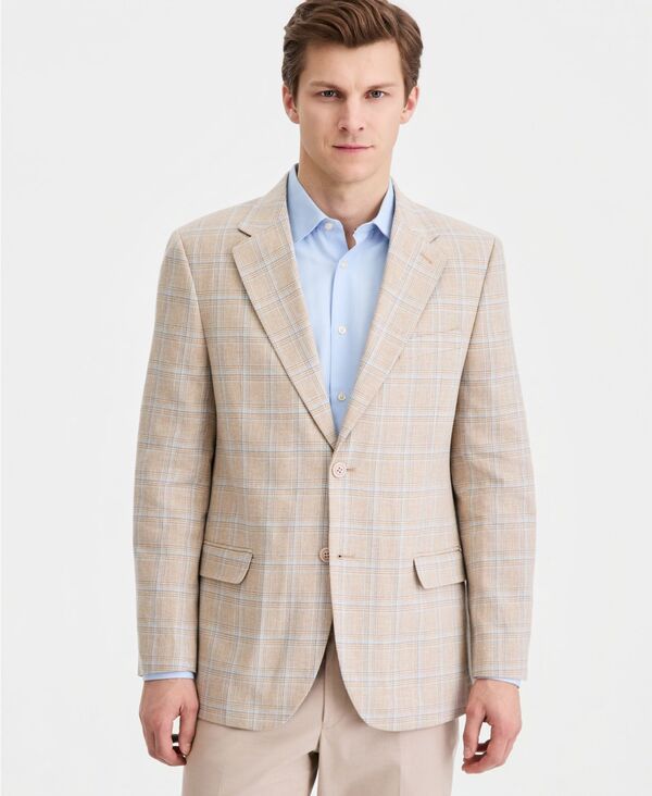 ナウティカ メンズ アウター ジャケット・ブルゾン プリント コットン コート リネン Nautica Mens Cotton Linen Printed ModernFit Sport Coatan Plaid タン