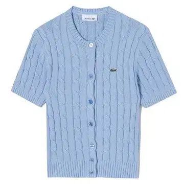 34 ラコステ クルーネック ケーブル編み ケーブル 半袖 ニット カーディガン
