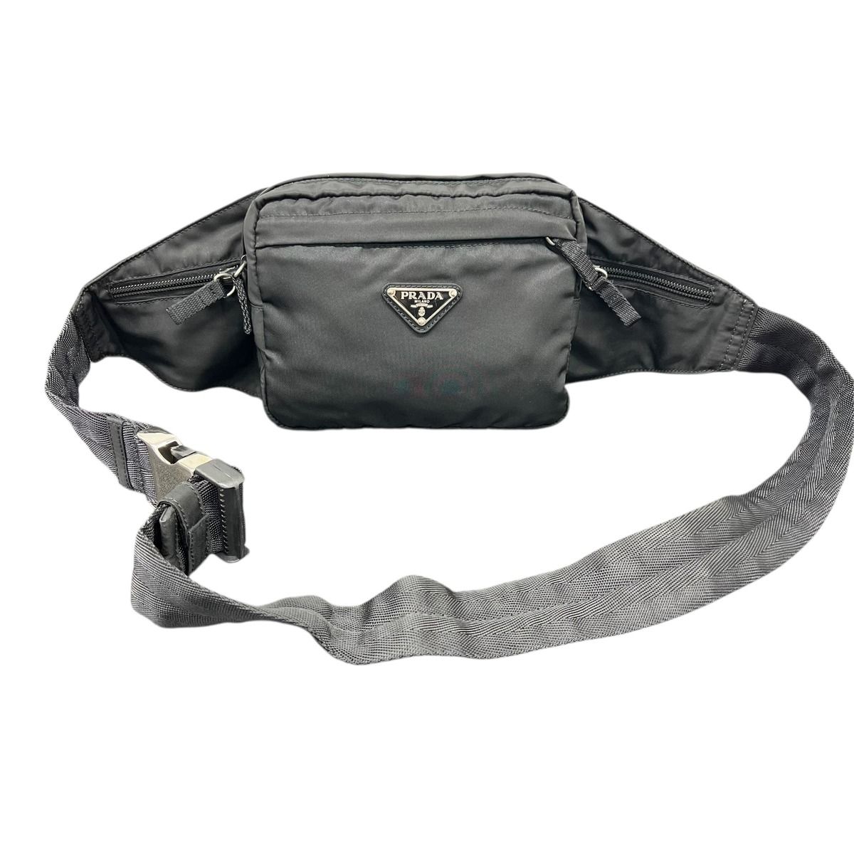 PRADA 美品 プラダ ボディバッグ ウエストバッグ テスート ナイロン V210 ブラック トライアングルロゴ 三角プレート ロゴプレート クロスボディ ヒップバッグ ABランク 鑑定済 中古
