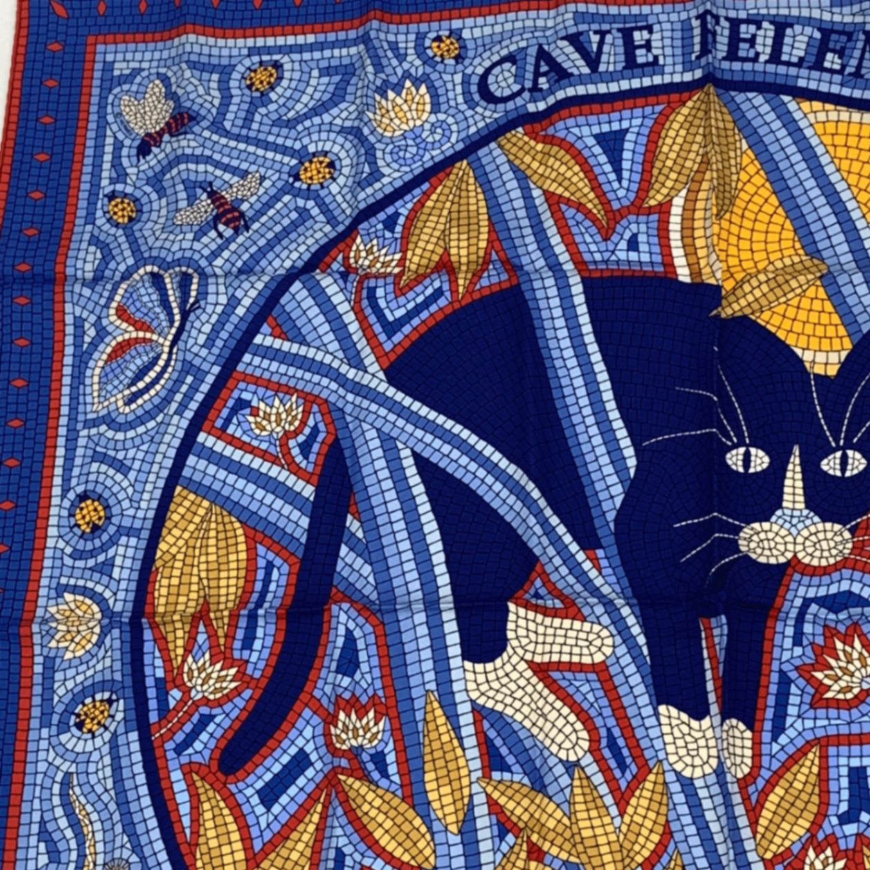 極美品 HERMES エルメス カレ90 CAVE FELEM 猫に注意 スカーフ シルク