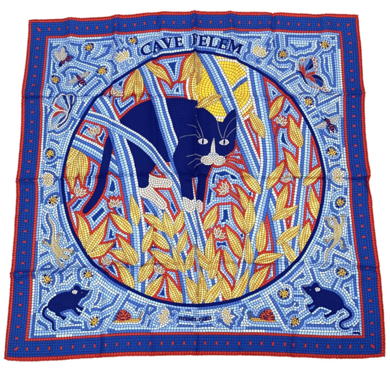 エルメス　スカーフ　超レア90 猫に注意　CAVE FELEM 極美品 HERMES エルメス カレ90 CAVE FELEM 猫に注意 スカーフ シルク