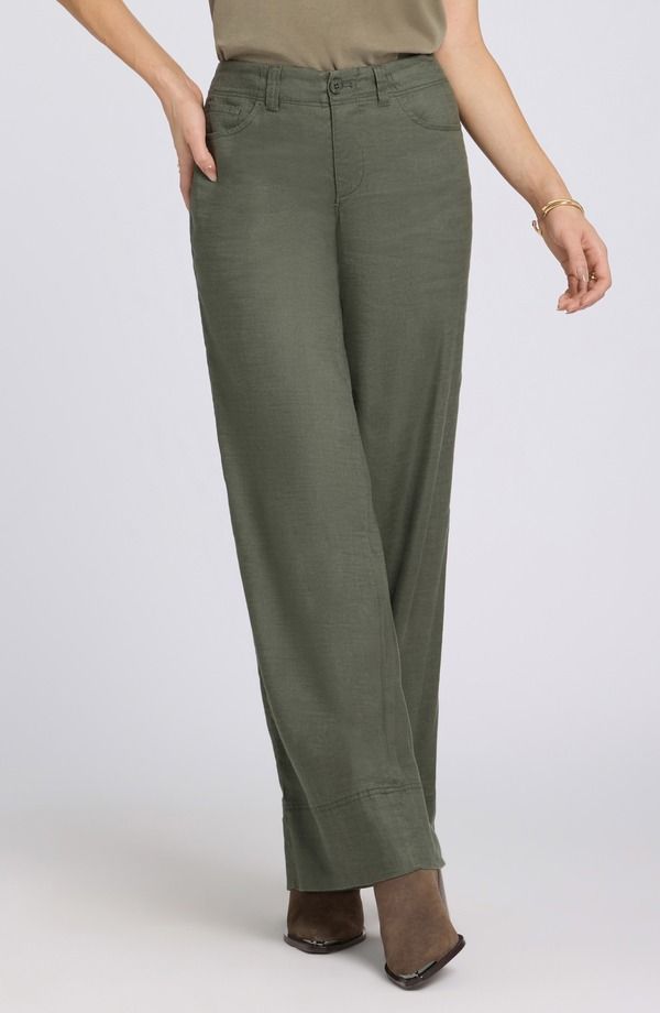 エヌワイディージェイ レディース ボトムス レギンス ワイドレッグ パンツ リネン NYDJ Linen Blend Wide Leg Pants Desert Green グリーン