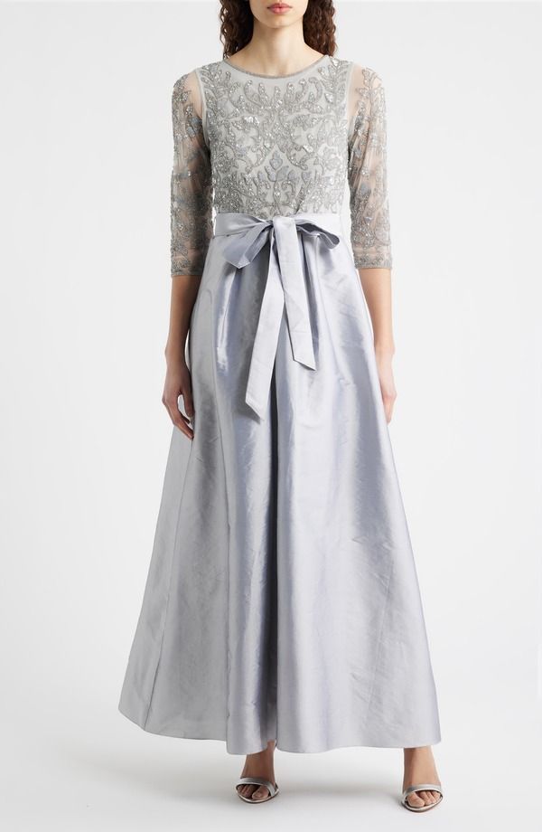 ピサッロナイツ レディース トップス ワンピースパンコール Pisarro Nightsequin Bodice Gown Silver シルバー