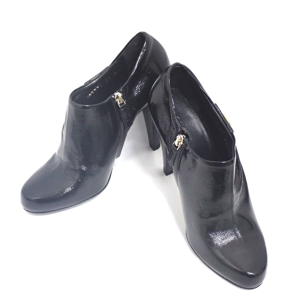 NA36821 グッチ 靴 ブーティ 202939 パテントレザー ブラック ロゴ ゴールド金具 #37C レディース GUCCI 中古