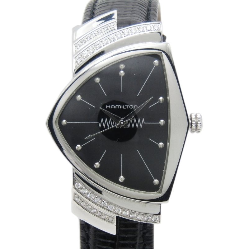 HAMILTON ハミルトン ベンチュラ ダイヤモンド H244610 クオーツ メンズ レザー Ventura Daiamond 0.305ct ブラック 黒 30013396