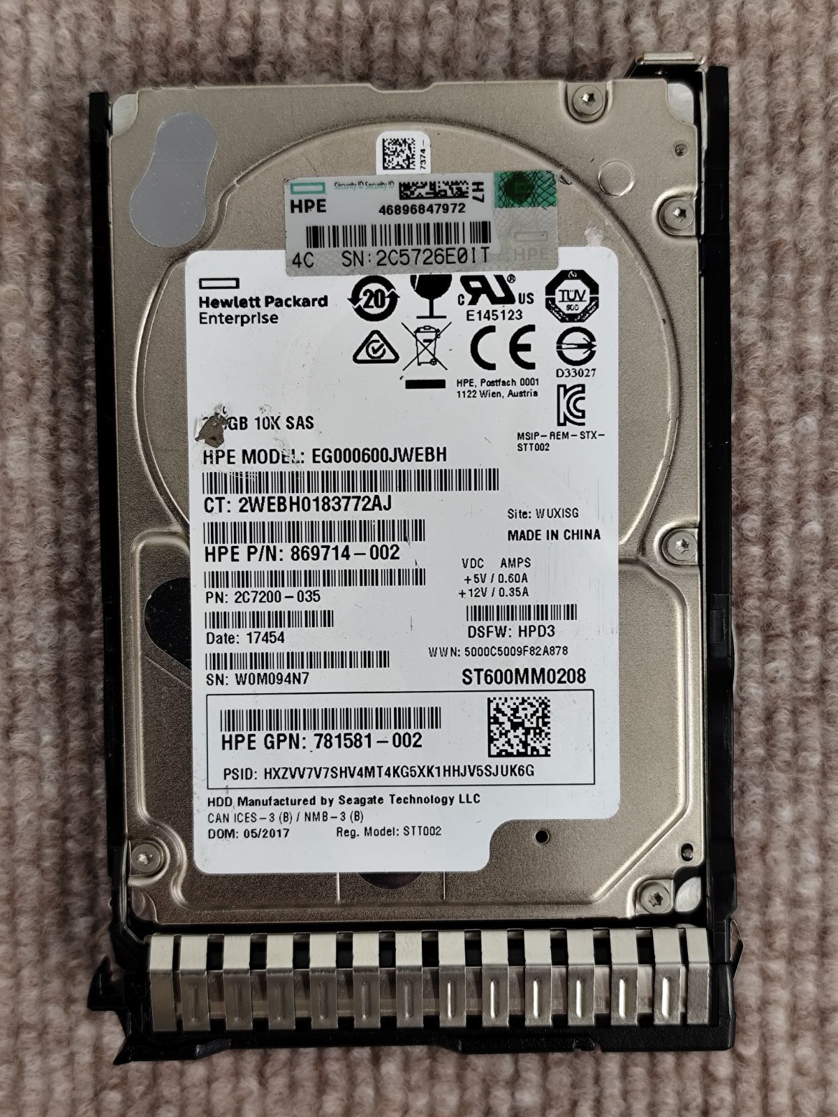 781581-002 600GB 2.5SAS12G Gen10用 C3