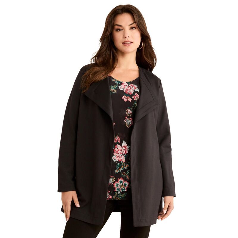 ロアマンズ レディース アウター ジャケット・ブルゾン ドレープラスサイズ Roamans Womens Plusize Ultimate Ponte Drape Collar Jacket Black ブラック