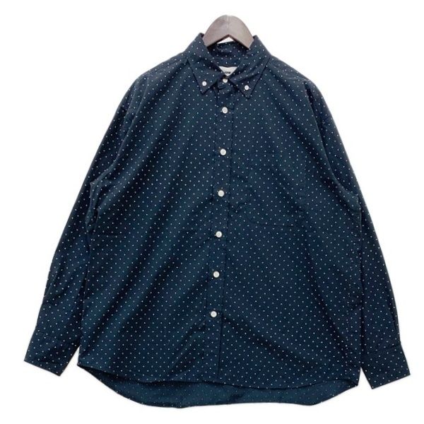 everyone エブリワン ドット ボタンダウン シャツ 長袖 ワイシャツ DOT BUTTON DOWN SHIRT 美品 EV24-SH08 カジュアルシャツ オフィスカジュアル メンズ Mサイズ ネイビー トップス DM19253■