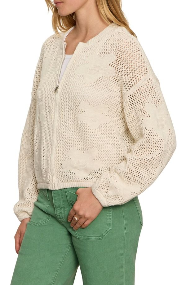 サンクチュアリー レディース アウター パーカー・スウェット セーター キャップ ケープ ニット Sanctuary Daily Escape Flower Knit Front Zip Sweater Collagen White ホワイト