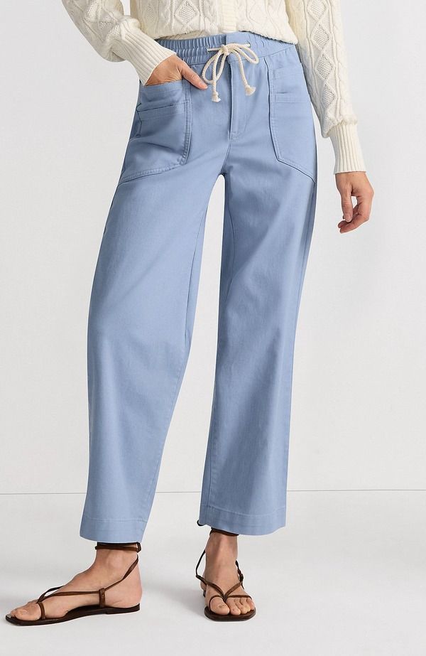 ランズエンド レディース ボトムス レギンス パンツ アンクル Lands End Herringbone Chino High Rise Relaxed Straight Drawstring Ankle Pants Pale Slate Blue スレート