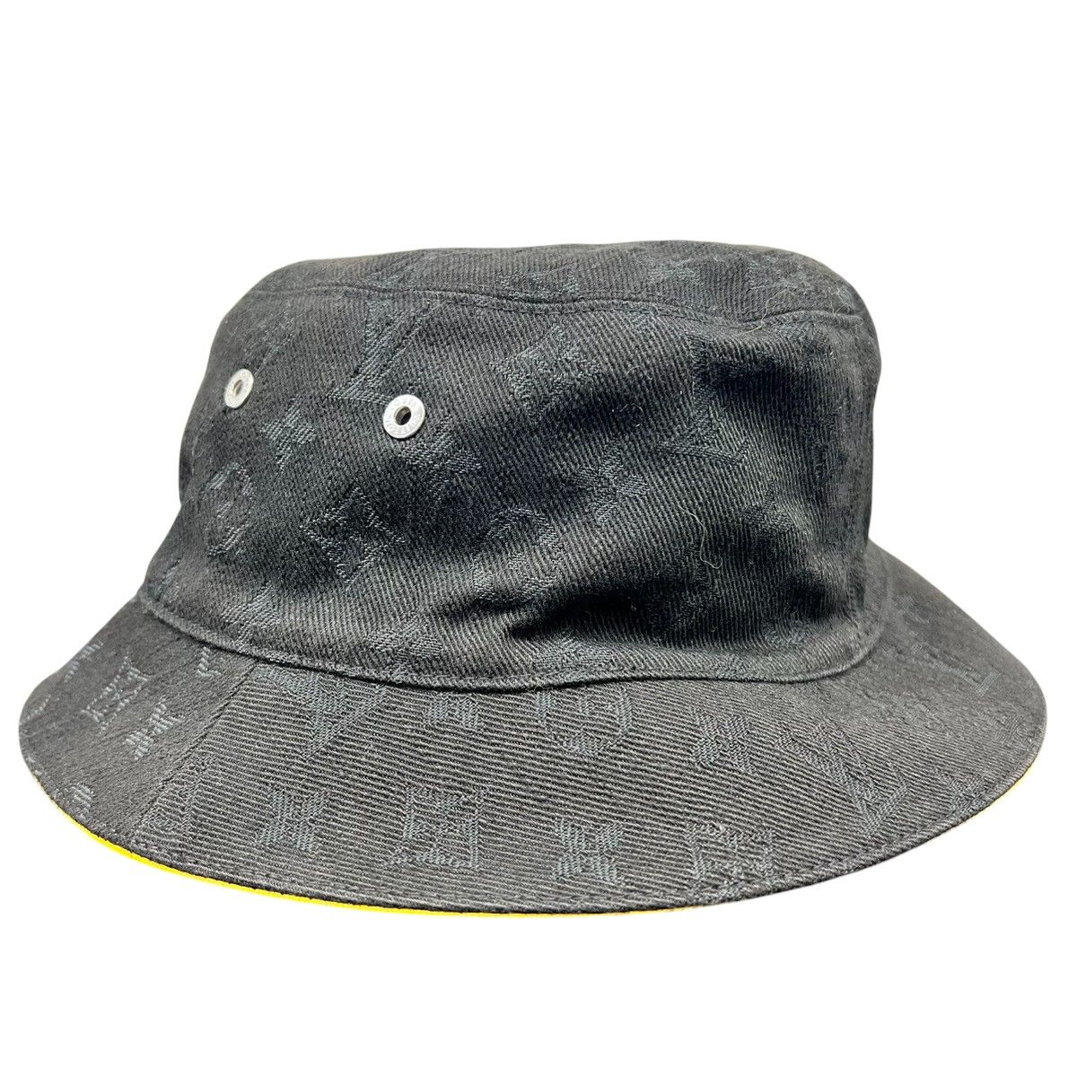 LOUIS VUITTON 極美品 ルイヴィトン シャポー モノグラムデニム バケット ハット M76209 モノグラム TO0230 コットン ブラック イエロー #L l帽子 ボブハット ヴィトン Aランク 中古 鑑定済
