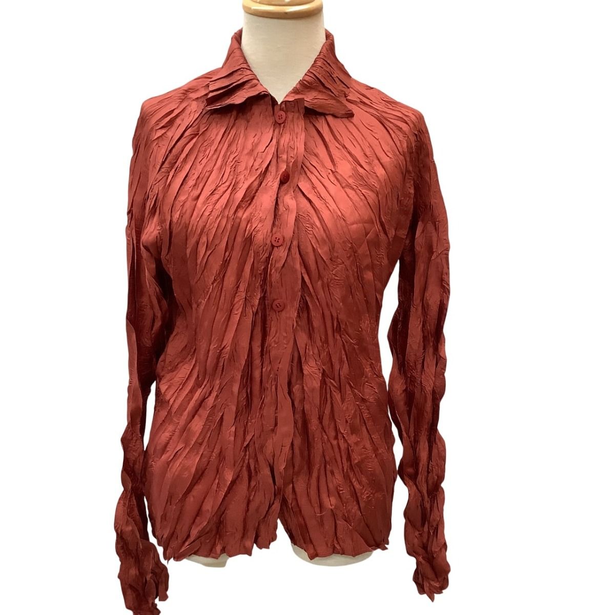 ♪♪ISSEY MIYAKE イッセイミヤケ PLEATS PLEASE シワ加工 シャツ SIZE 3 PP34-ZT938 ブラウン
