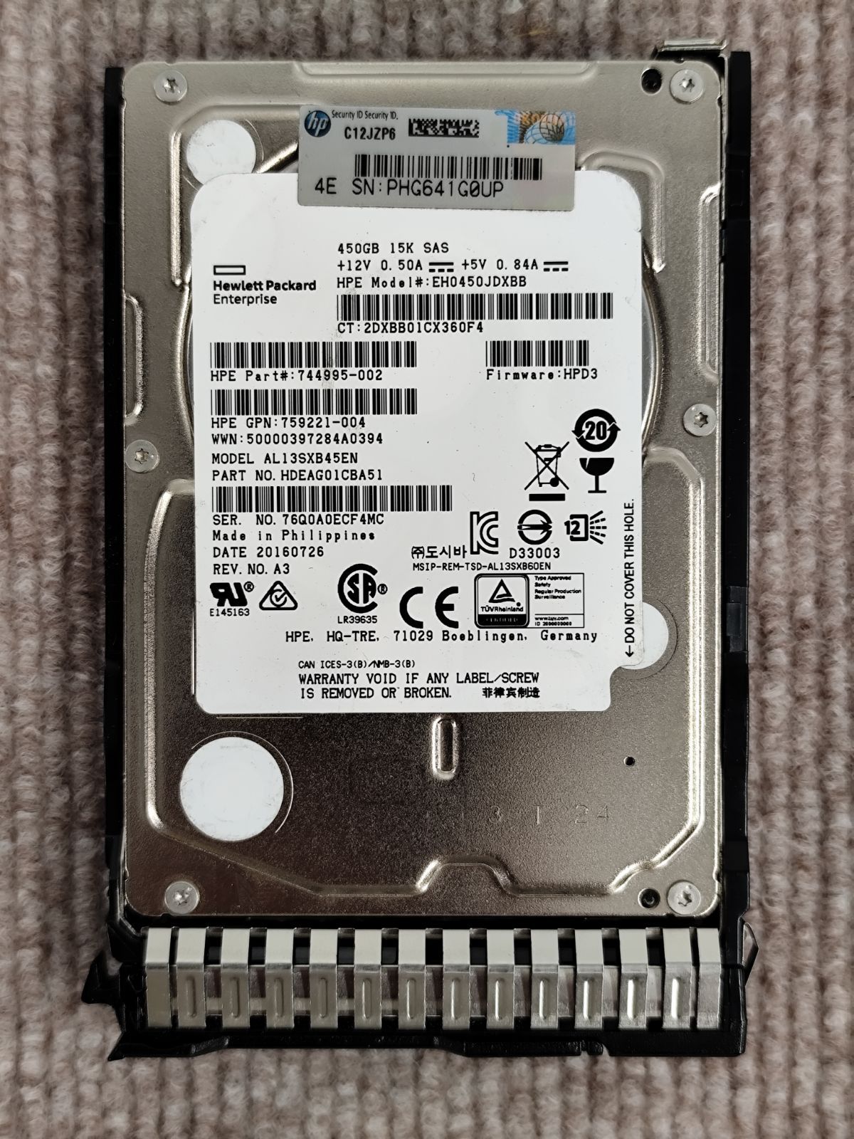 PCパーツ 759221-004 450GB 15k 2.5 SAS Gen10/ D3