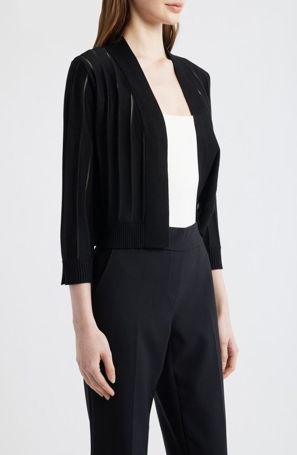 アンクライン レディース アウター パーカー・スウェット シアー Anne Klein Sheer Stripe Shrug Anne Black ブラック