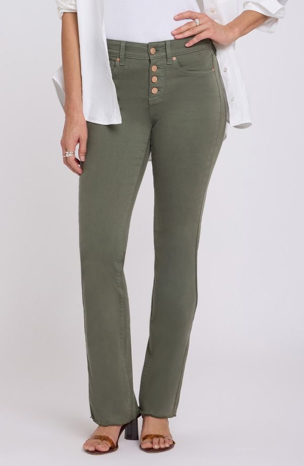 エヌワイディージェイ レディース シューズ ブーツ・レインブーツカット ジーンズ NYDJ Barbara Frayed Exposed Button Bootcut Jeans Desert Green グリーン