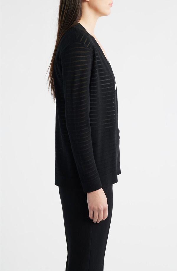 アンクライン レディース アウター パーカー・スウェット シアー カーディガン Anne Klein Sheer Stripe Open Front Cardiganne Black ブラック アンクライン レディース アウター パーカー・スウェット シアー カーディガン Anne Klein Sheer Stripe Open Front Cardiganne Black ブラック