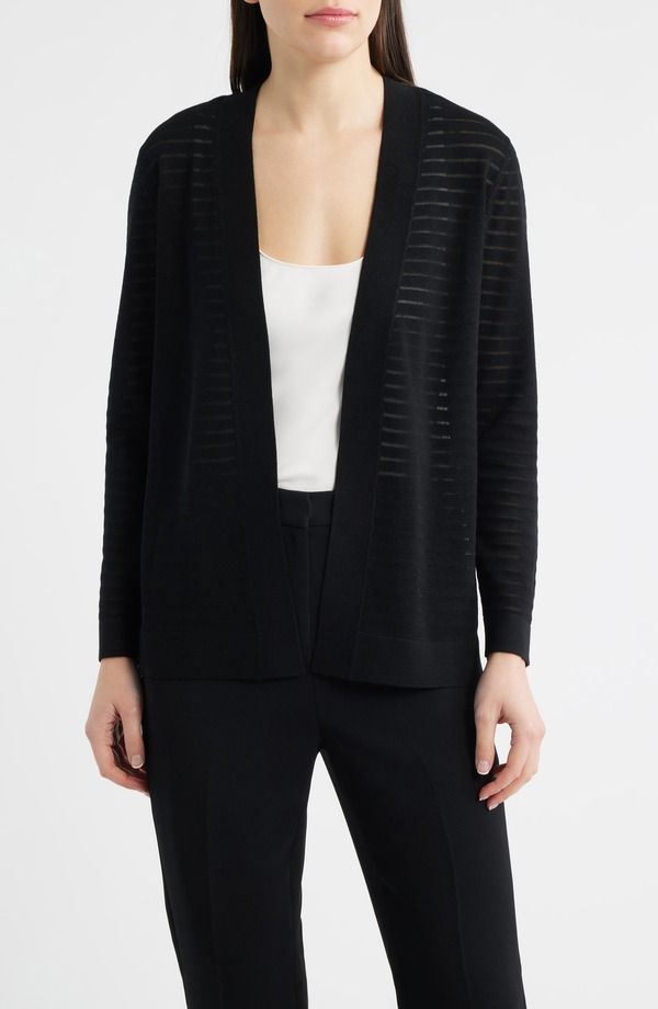 アンクライン レディース アウター パーカー・スウェット シアー カーディガン Anne Klein Sheer Stripe Open Front Cardiganne Black ブラック
