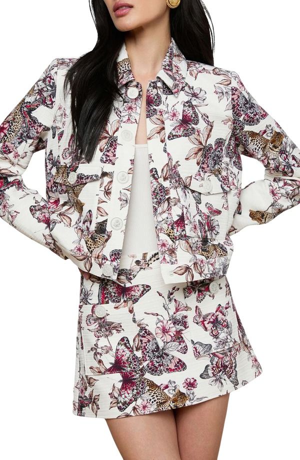 ラジャンス レディース アウター ジャケット・ブルゾン プリント LAGENCE Nyx Print Crop Jacket White Multi Large Butterfly ホワイト