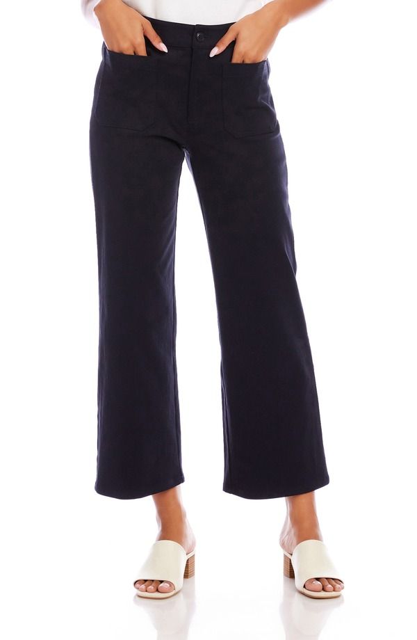 カレンケーン レディース ボトムス レギンス ワイドレッグ パンツ Karen Kane Lauren Patch Pocket Crop Wide Leg Pants Navy ネイビー
