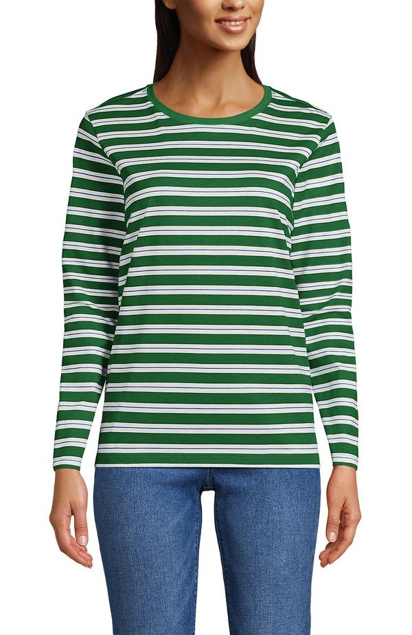 ランズエンド レディース トップス Tシャツ クルーネック コットン Lands End Supima Cotton Long Sleeve Crewneck TShirt Vibrant Clover Multi Stripe マルチカラー