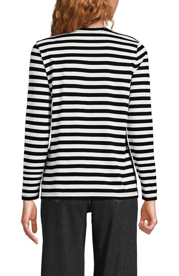 ランズエンド レディース トップス Tシャツ クルーネック コットン Lands End Supima Cotton Long Sleeve Crewneck TShirt Black Even Stripe ブラック
