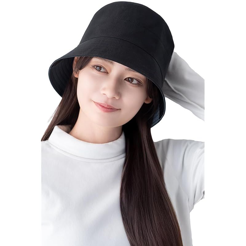 【新品】 [COCOSILK] シルク100％ バケットハット レディース uvカット 紫外線対策 帽子 ヘアケア 頭皮ケア (JP, アルファベット, Free Size, ブラック)