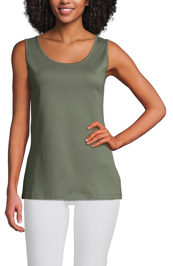 ランズエンド レディース トップス シャツ コットン Lands End Cotton Tank Top Sage セージ