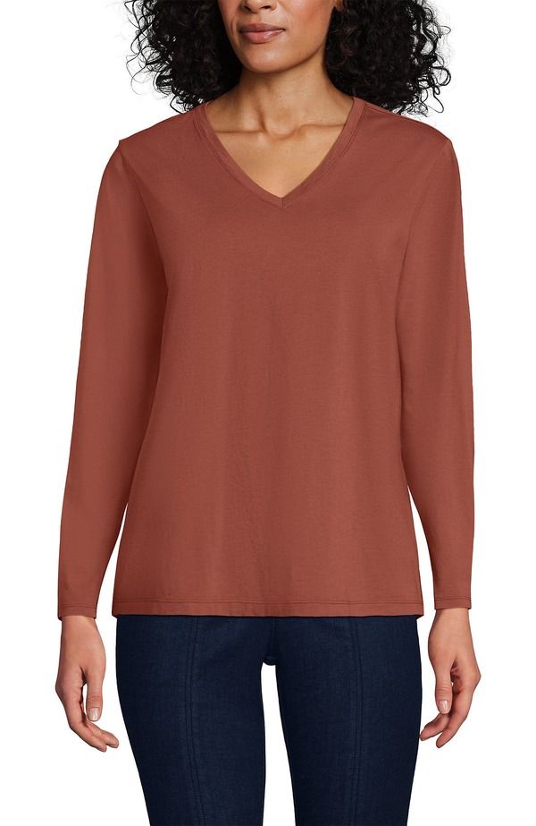 ランズエンド レディース トップス Tシャツ Vネック コットン Lands End Relaxed Supima Cotton Long Sleeve VNeck TShirt Earthen Clay