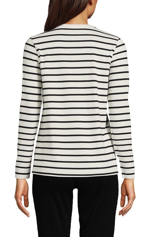 ランズエンド レディース トップス Tシャツ Vネック コットン Lands End Relaxed Supima Cotton Long Sleeve VNeck TShirt IvoryBlack Breton Stripe アイボリー