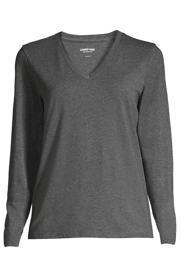 ランズエンド レディース トップス Tシャツ Vネック コットン Lands End Relaxed Supima Cotton Long Sleeve VNeck TShirt Charcoal Heather チャコール ランズエンド レディース トップス Tシャツ Vネック コットン Lands End Relaxed Supima Cotton Long Sleeve VNeck TShirt Charcoal Heather チャコール